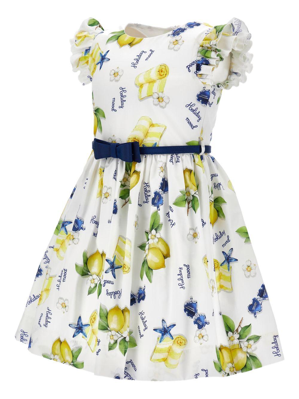 Abito per bambina Monnalisa bianco con stampa grafica all - over - Rubino Kids