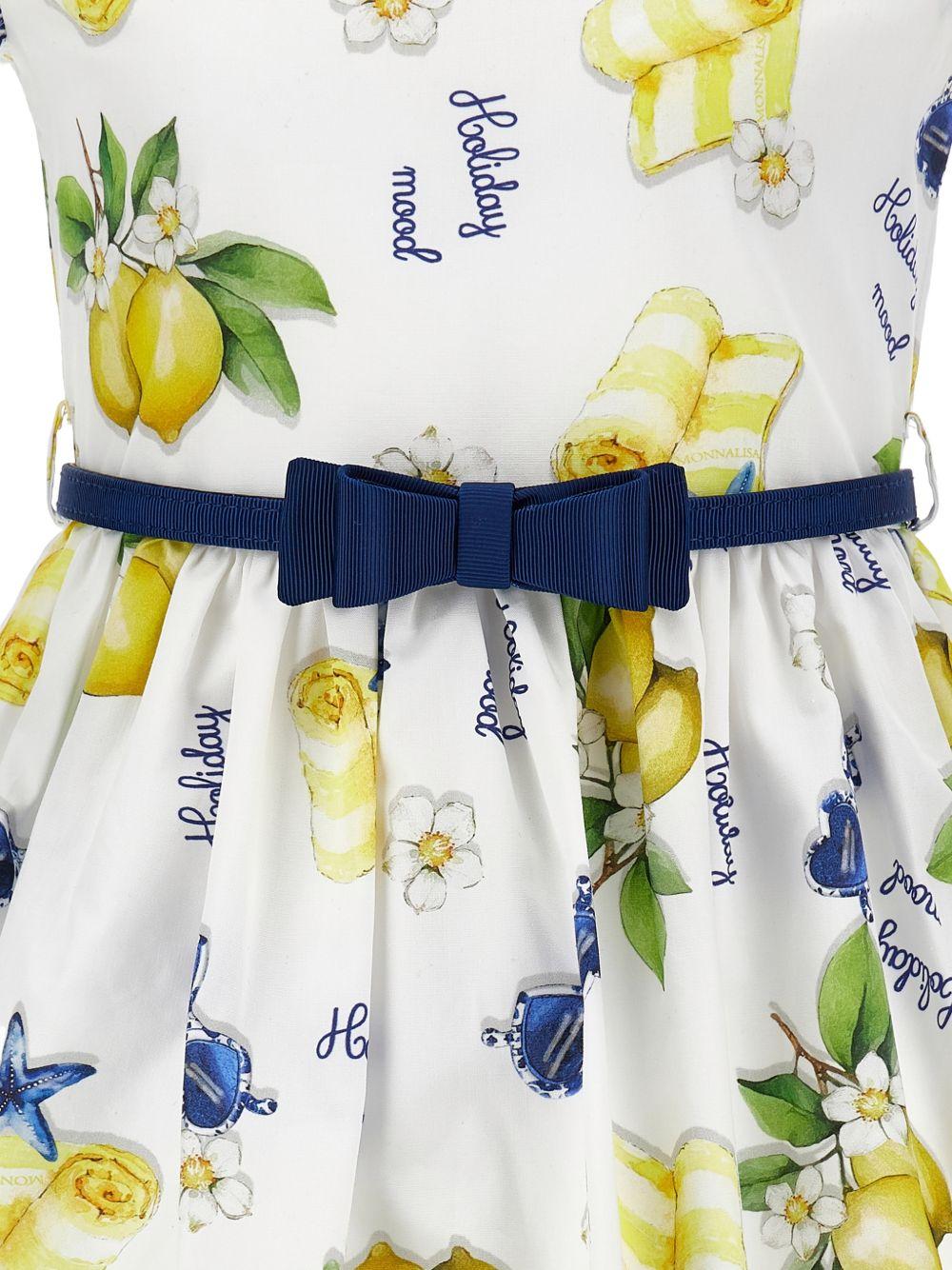 Abito per bambina Monnalisa bianco con stampa grafica all - over - Rubino Kids