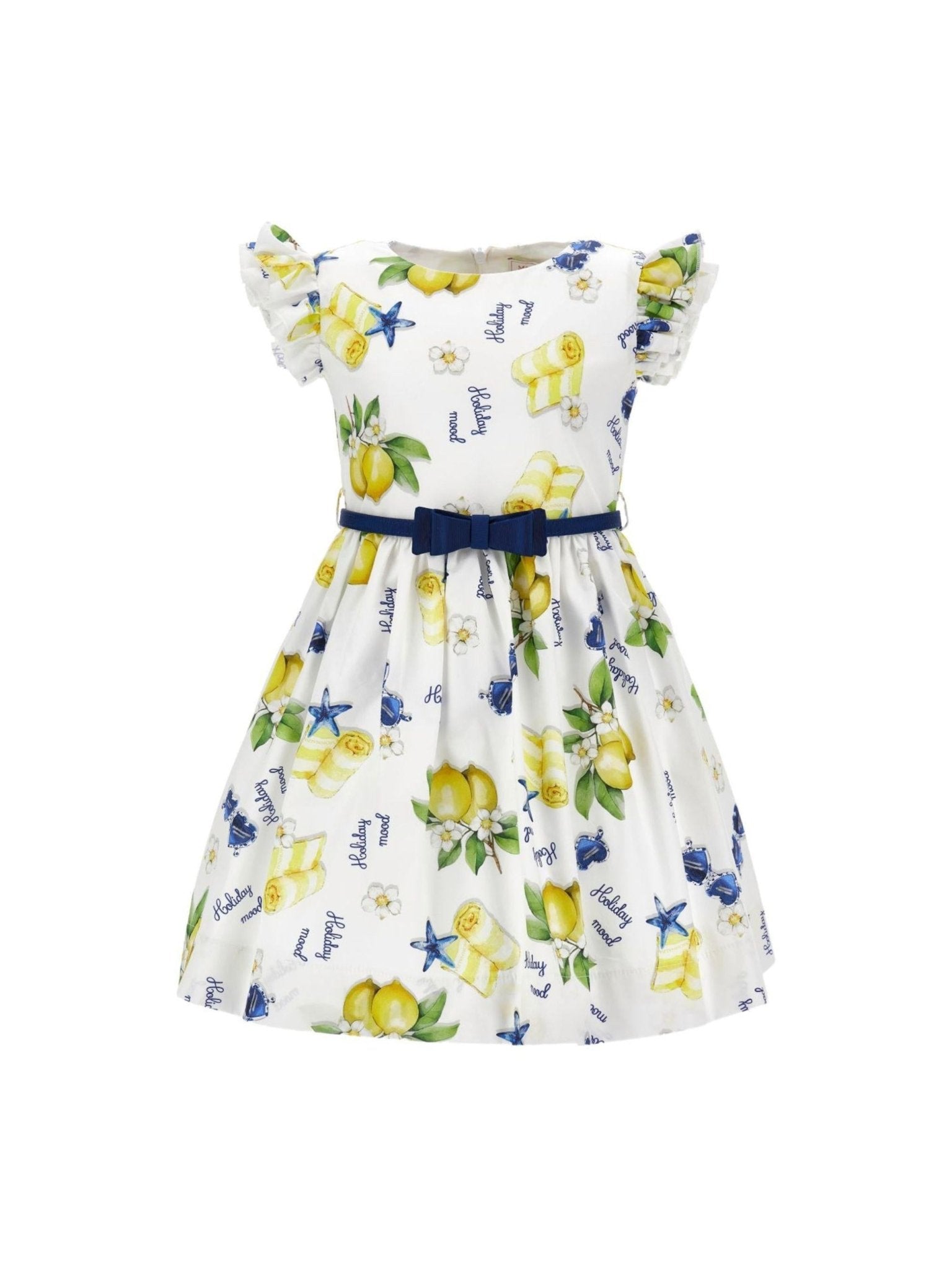 Abito per bambina Monnalisa bianco con stampa grafica all - over - Rubino Kids