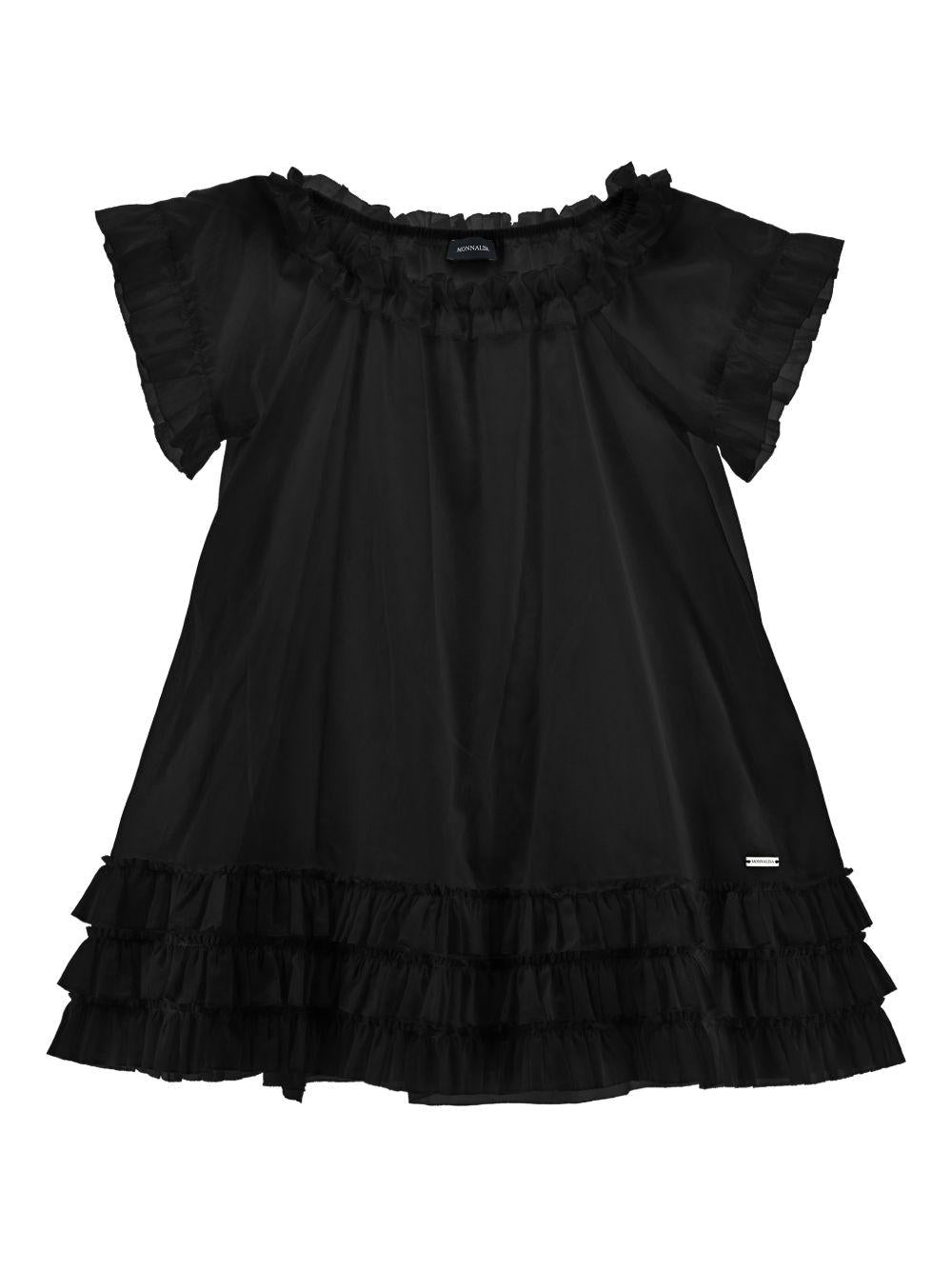 Abito per bambina Monnalisa nero con rifinitura a ruches - Rubino Kids