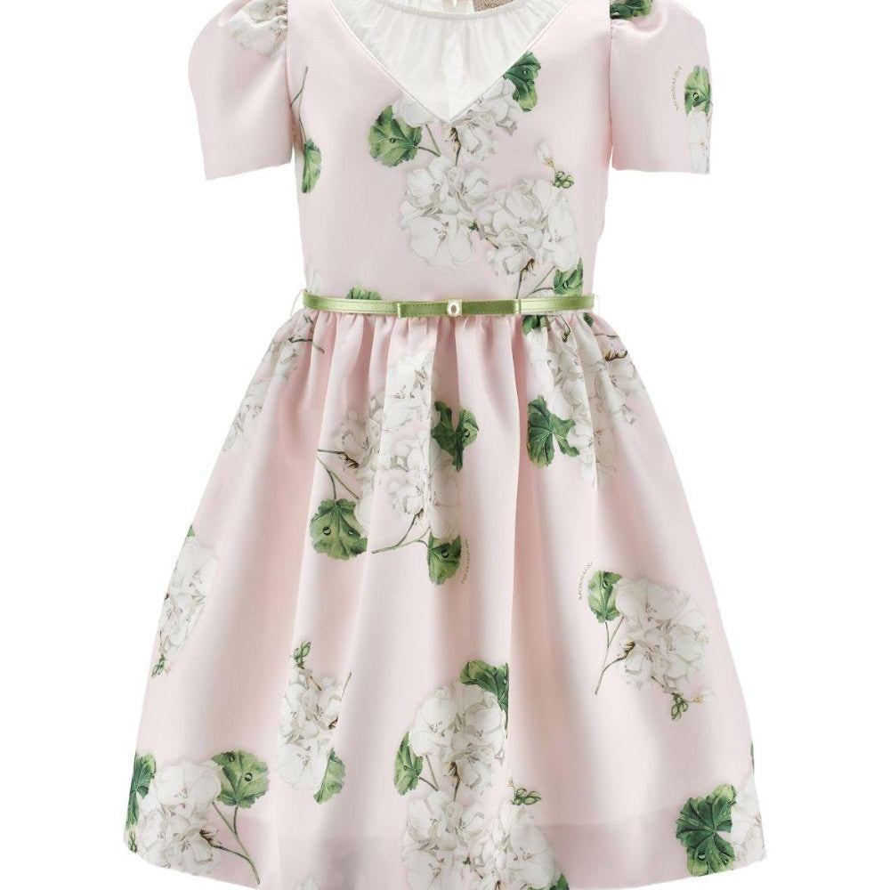 Abito per bambina Monnalisa rosa a fiori con cintura - Rubino Kids