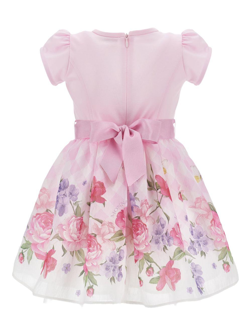 Abito per bambina Monnalisa rosa con applicazione a fiori - Rubino Kids