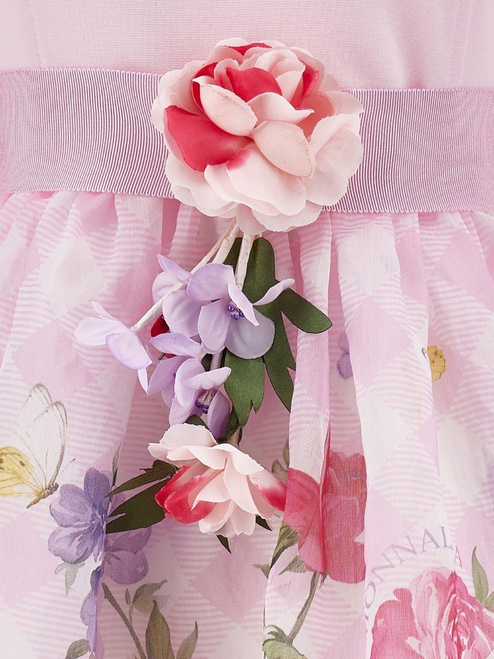 Abito per bambina Monnalisa rosa con applicazione a fiori - Rubino Kids