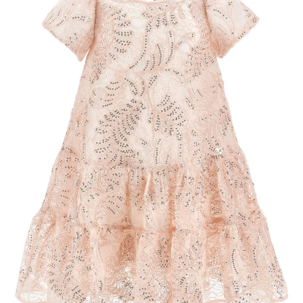 Abito per bambina Monnalisa rosa con decorazione a paillettes - Rubino Kids
