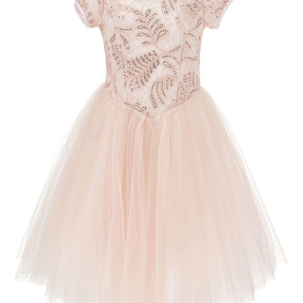 Abito per bambina Monnalisa rosa con decorazione con paillettes - Rubino Kids