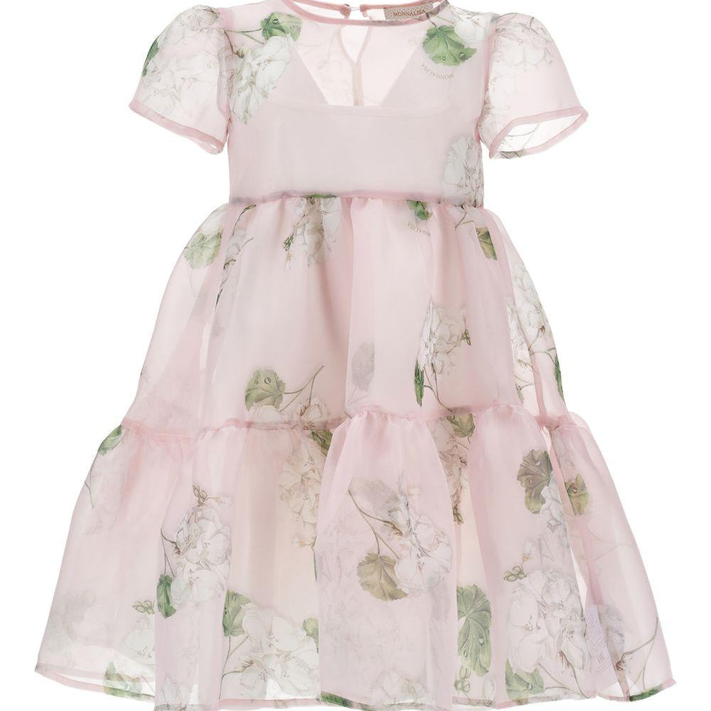 Abito per bambina Monnalisa rosa con stampa a fiori - Rubino Kids