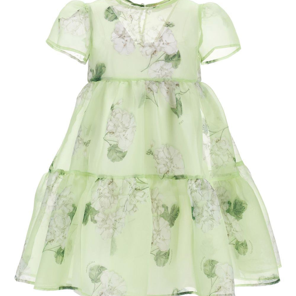 Abito per bambina Monnalisa verde con stampa a fiori - Rubino Kids