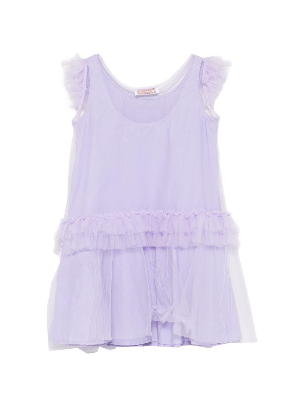 Abito per bambina Monnalisa viola con dettagli con ruches - Rubino Kids