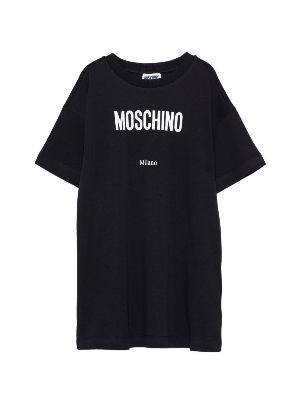 Abito per bambina Moschino Kids nero con logo sul davanti - Rubino Kids