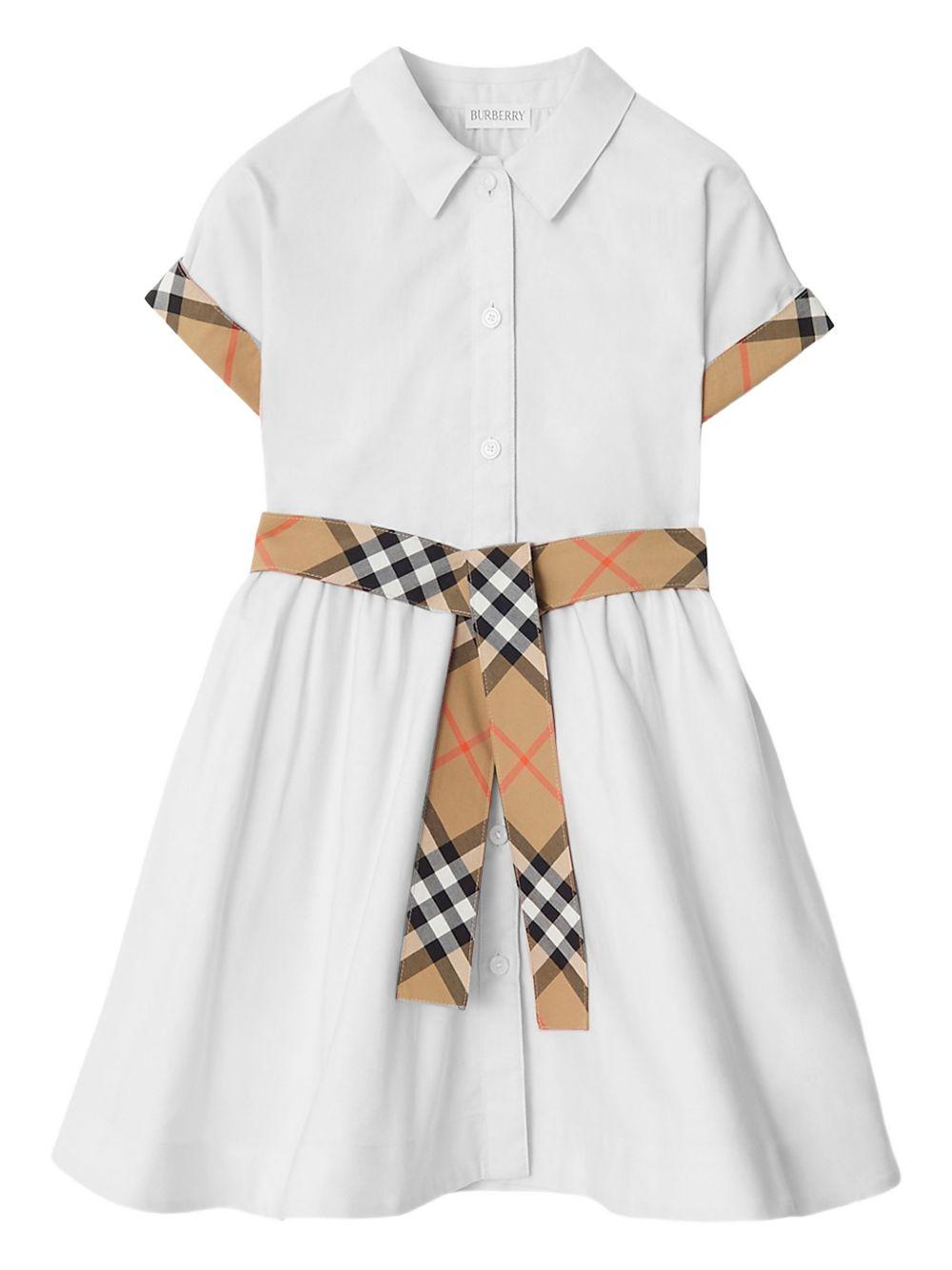 Abito per neonata Burberry Kids bianco con inserti con design vintage check - Rubino Kids