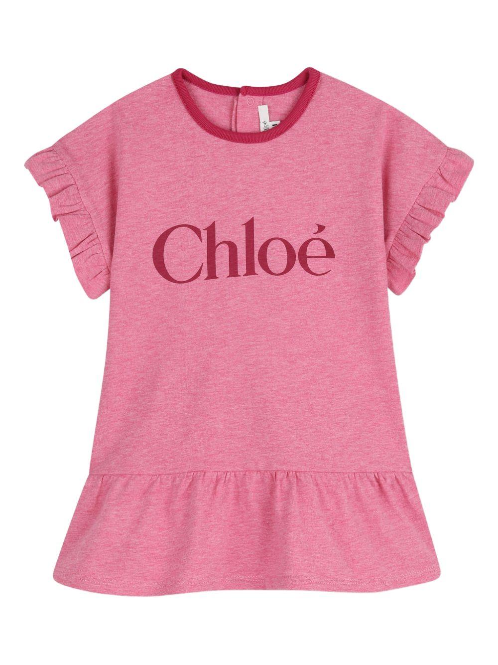Abito per neonata Chloé Kids rosa con dettagli con ruches - Rubino Kids