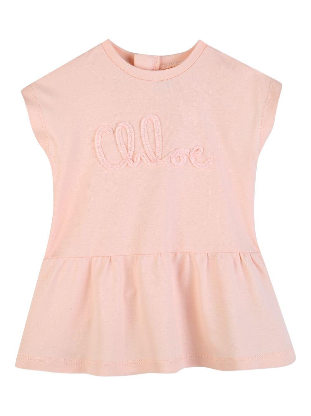 Abito per neonata Chloé Kids rosa con logo ricamato - Rubino Kids