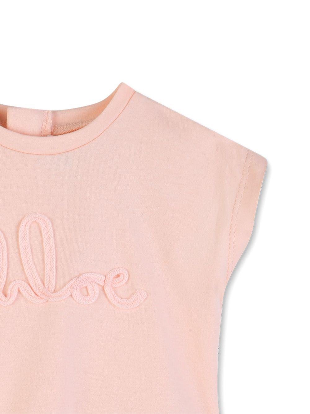 Abito per neonata Chloé Kids rosa con logo ricamato - Rubino Kids
