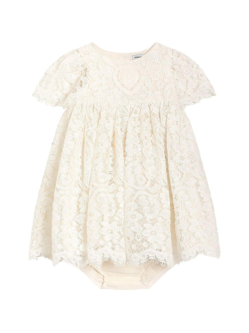 Abito per neonata Dolce & Gabbana bianco con orlo a smerlo - Rubino Kids