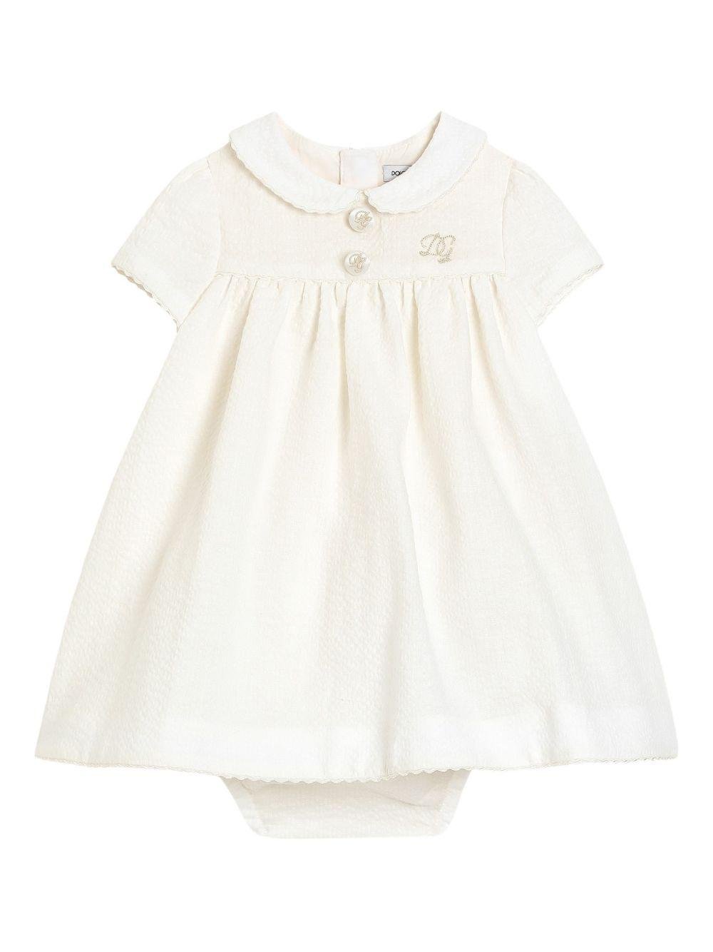 Abito per neonata Dolce & Gabbana Kids bianco con colletto alla Peter Pan - Rubino Kids
