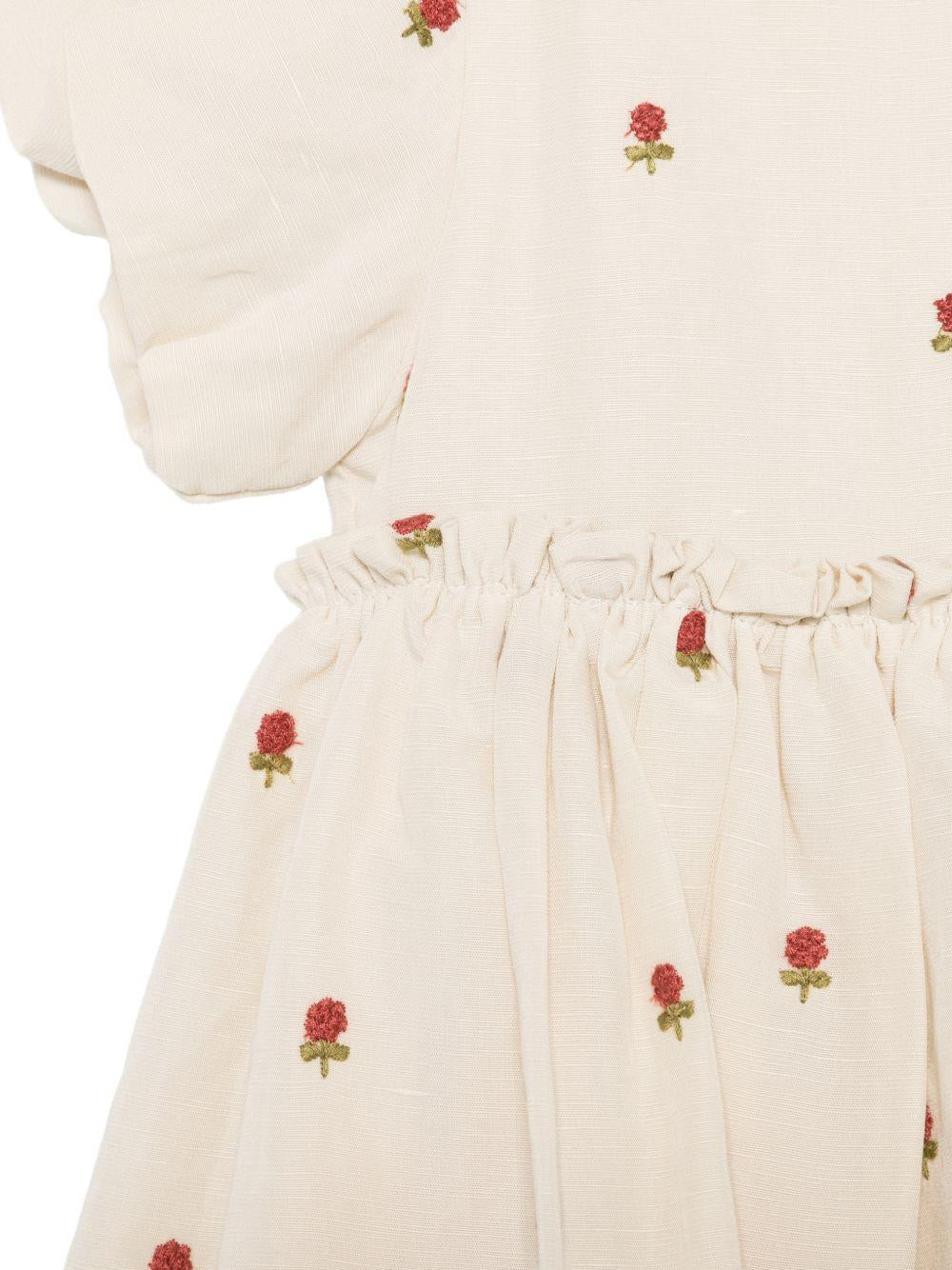 Abito per neonata Donsje beige con ricamo fiori all - over - Rubino Kids