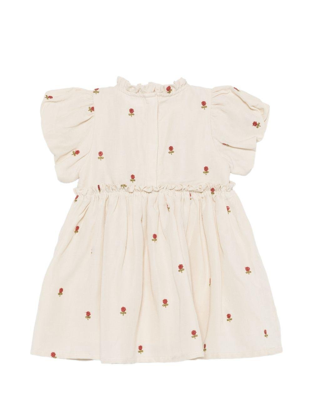 Abito per neonata Donsje beige con ricamo fiori all - over - Rubino Kids
