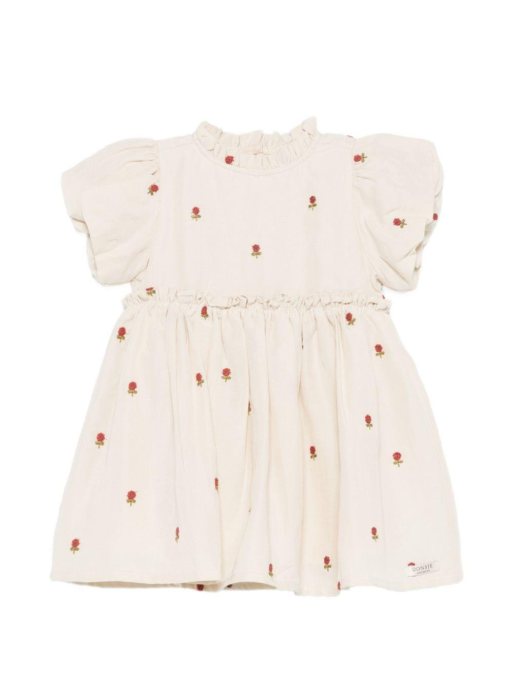 Abito per neonata Donsje beige con ricamo fiori all - over - Rubino Kids