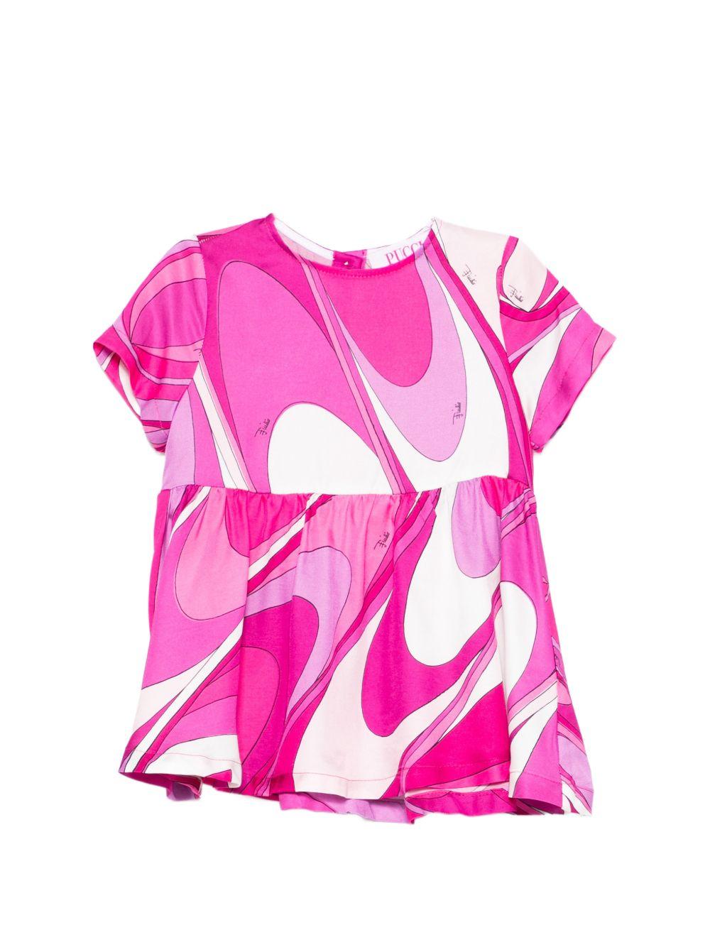 Abito per neonata Emilio Pucci Junior fucsia con stampa grafica - Rubino Kids