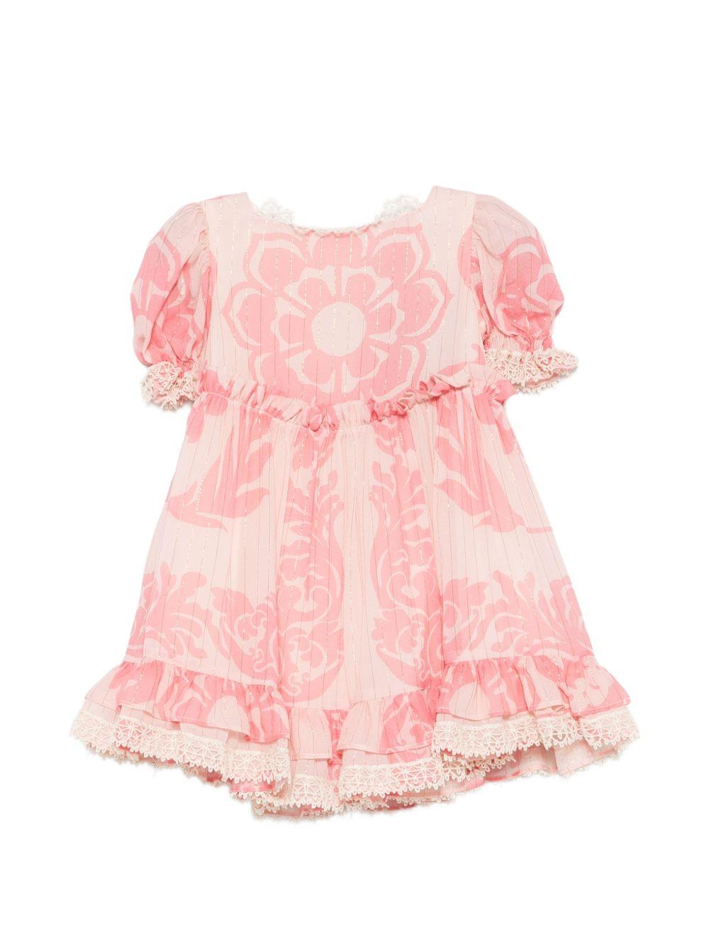 Abito per neonata Etro Kids rosa a fiori con ruches - Rubino Kids