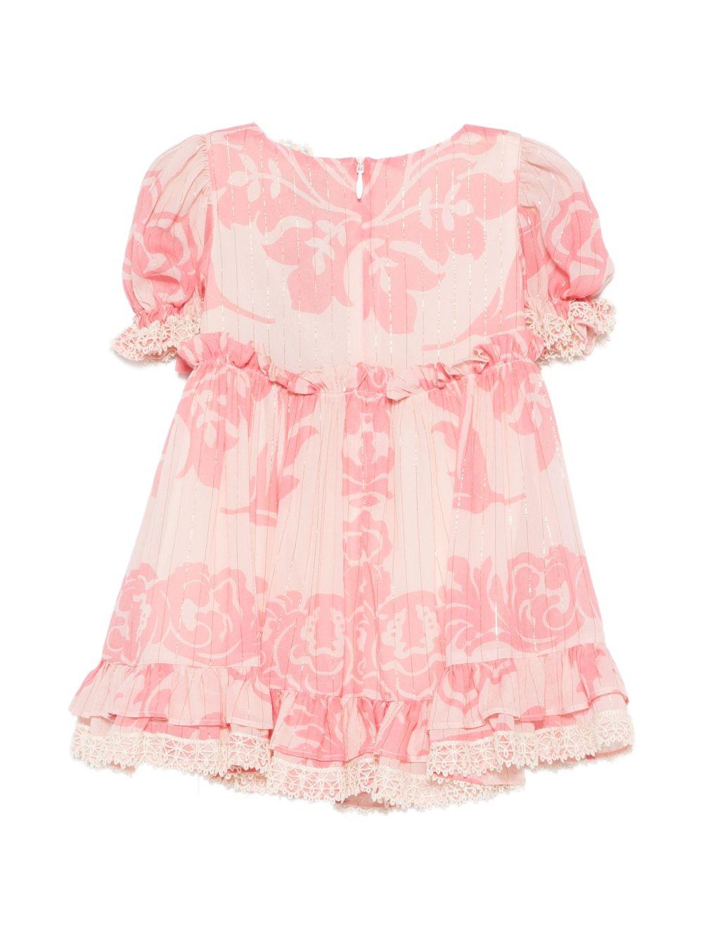 Abito per neonata Etro Kids rosa a fiori con ruches - Rubino Kids