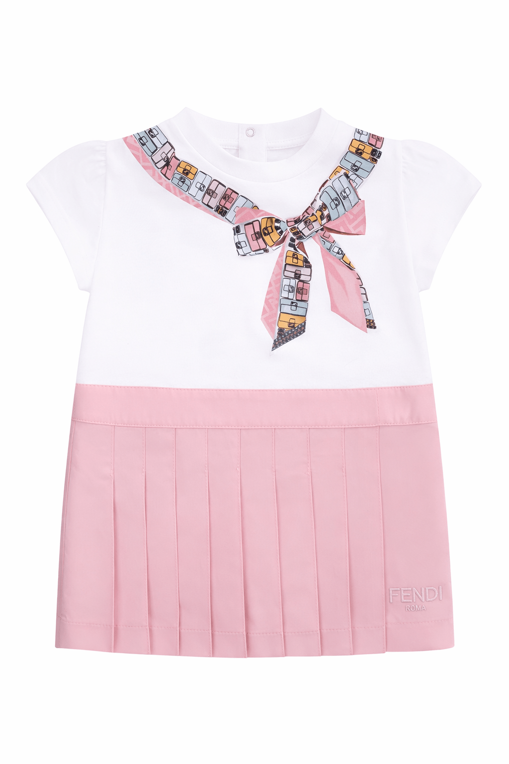 Abito per neonata Fendi Kids rosa con stampa fiocco - Rubino Kids