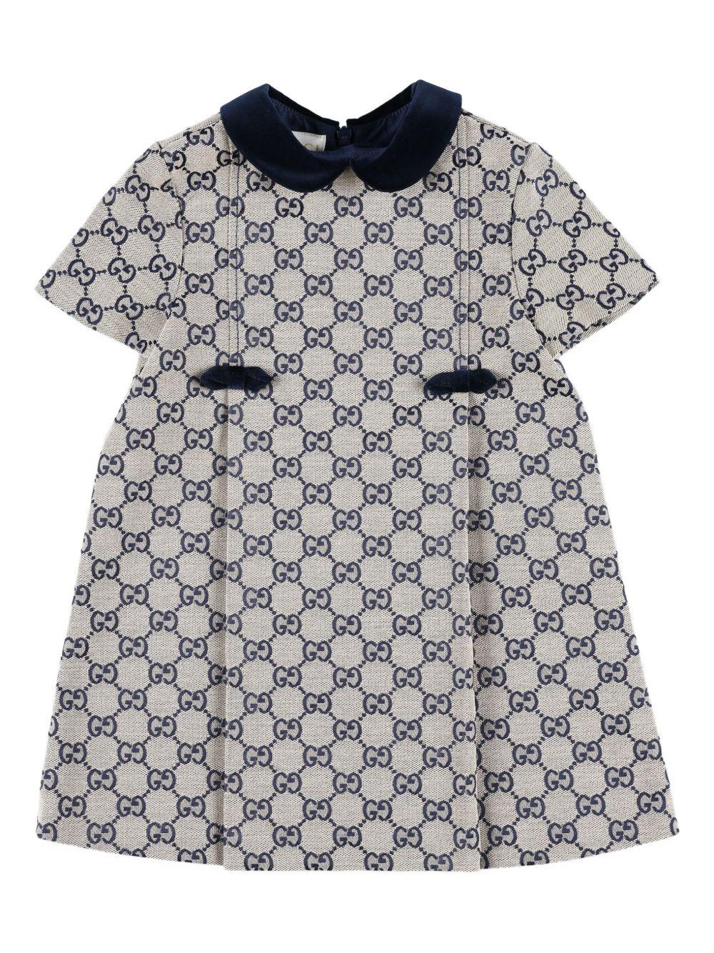 Abito per neonata Gucci Kids beige con stampa logo all - over - Rubino Kids