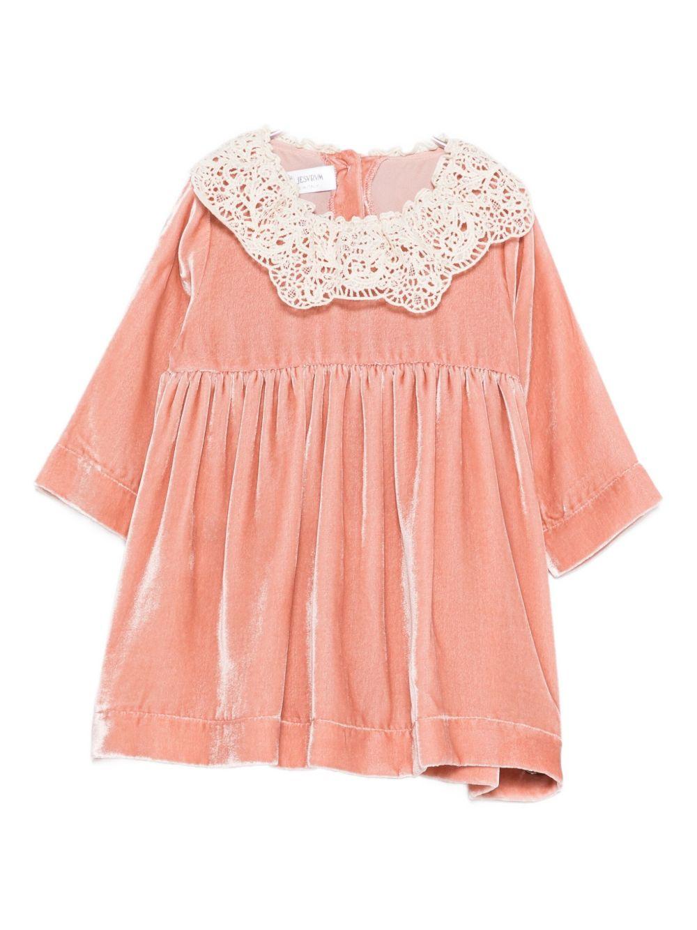 Abito per neonata Jesurum Baby rosa con colletto all'uncinetto - Rubino Kids