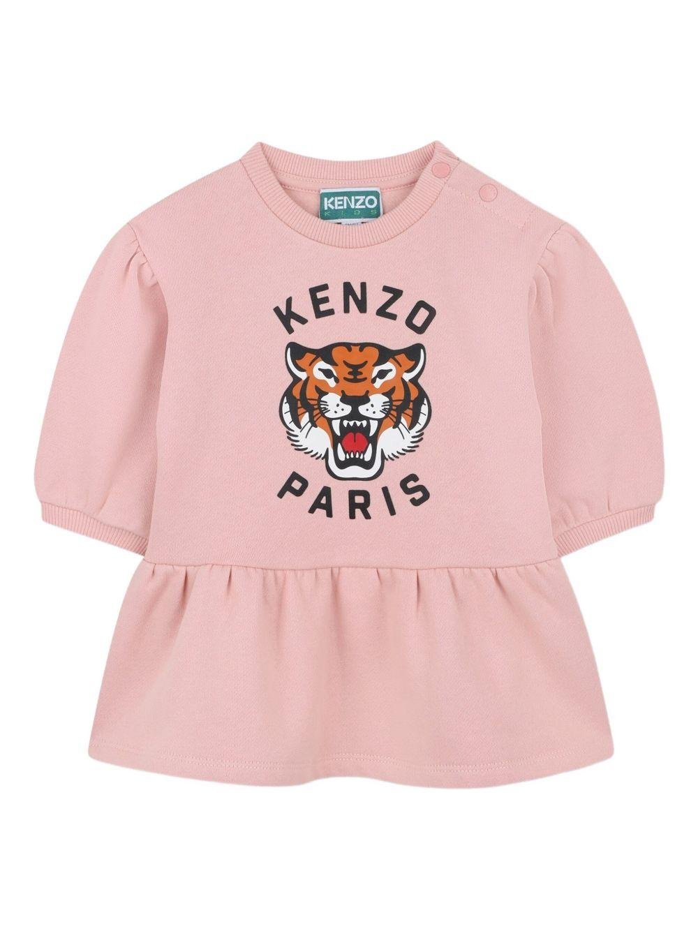 Abito per neonata Kenzo Kids rosa con stampa Tiger Head - Rubino Kids