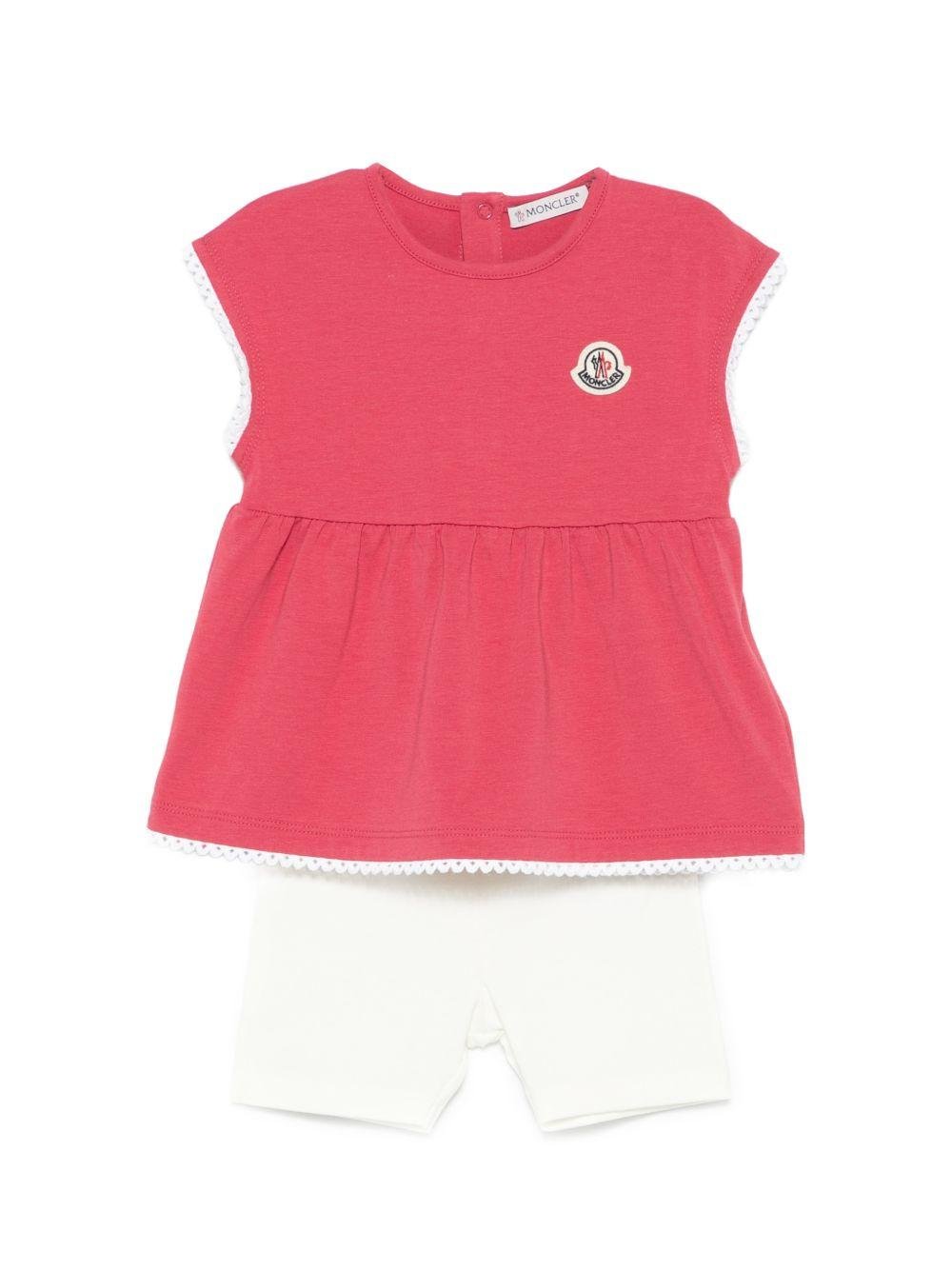 Abito per neonata Moncler Enfant rosa con finiture a contrasto - Rubino Kids