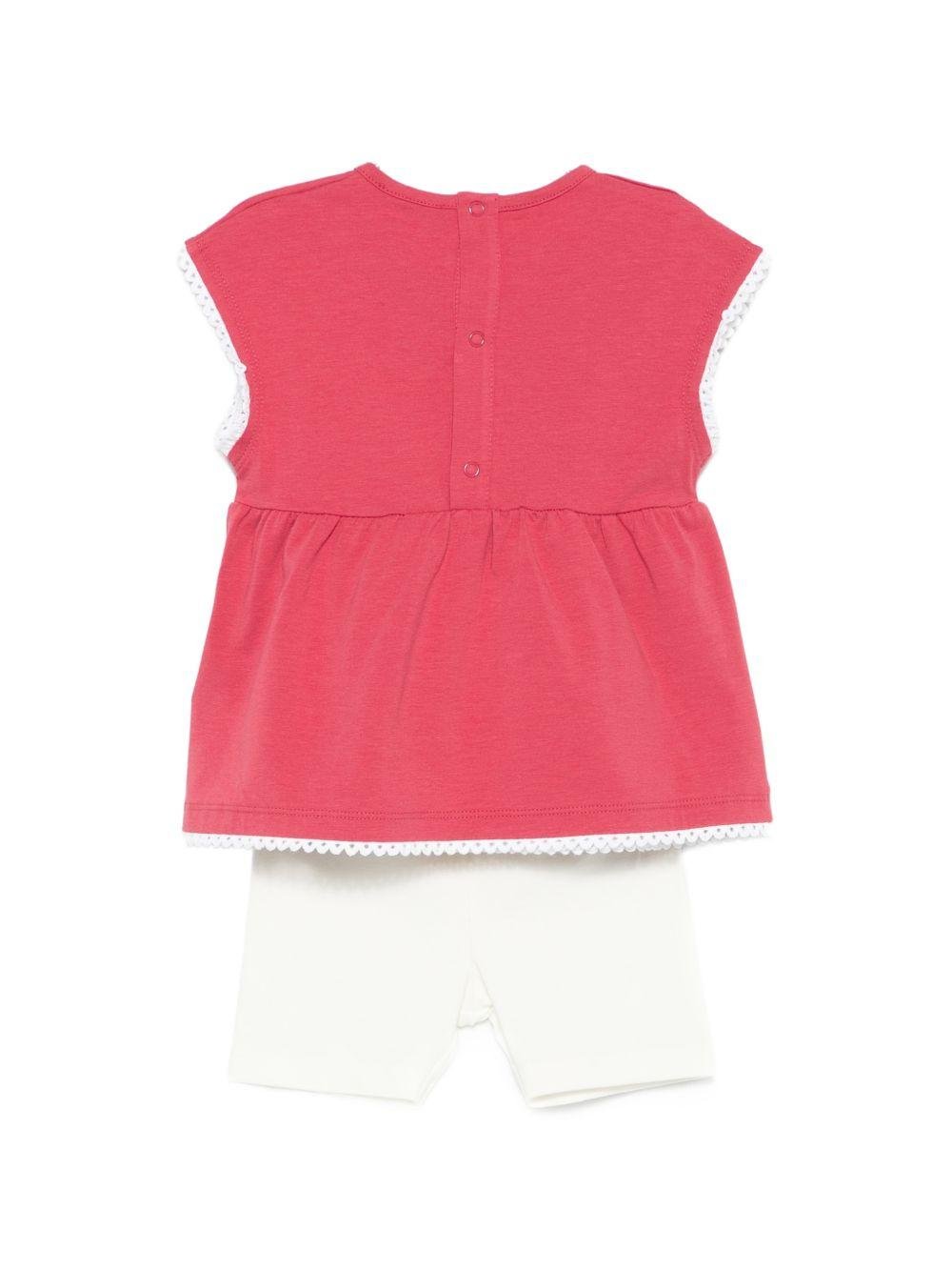 Abito per neonata Moncler Enfant rosa con finiture a contrasto - Rubino Kids