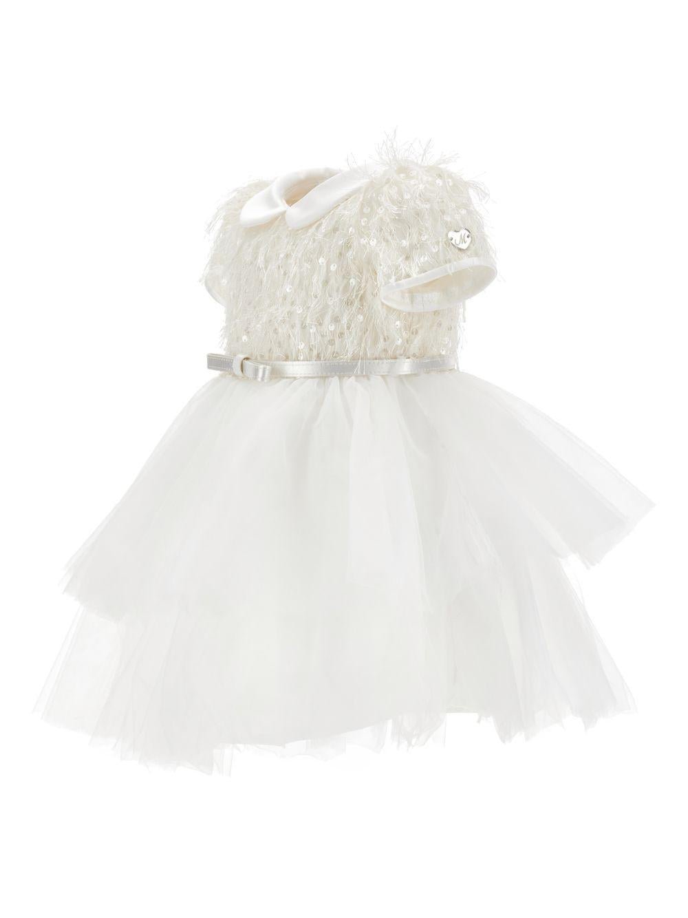 Abito per neonata Monnalisa bianco con decorazione con paillettes - Rubino Kids