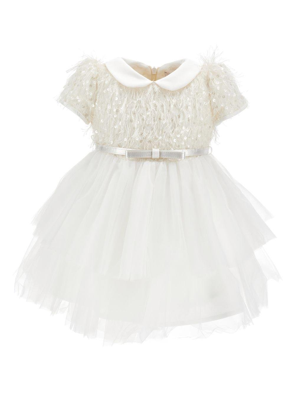 Abito per neonata Monnalisa bianco con decorazione con paillettes - Rubino Kids