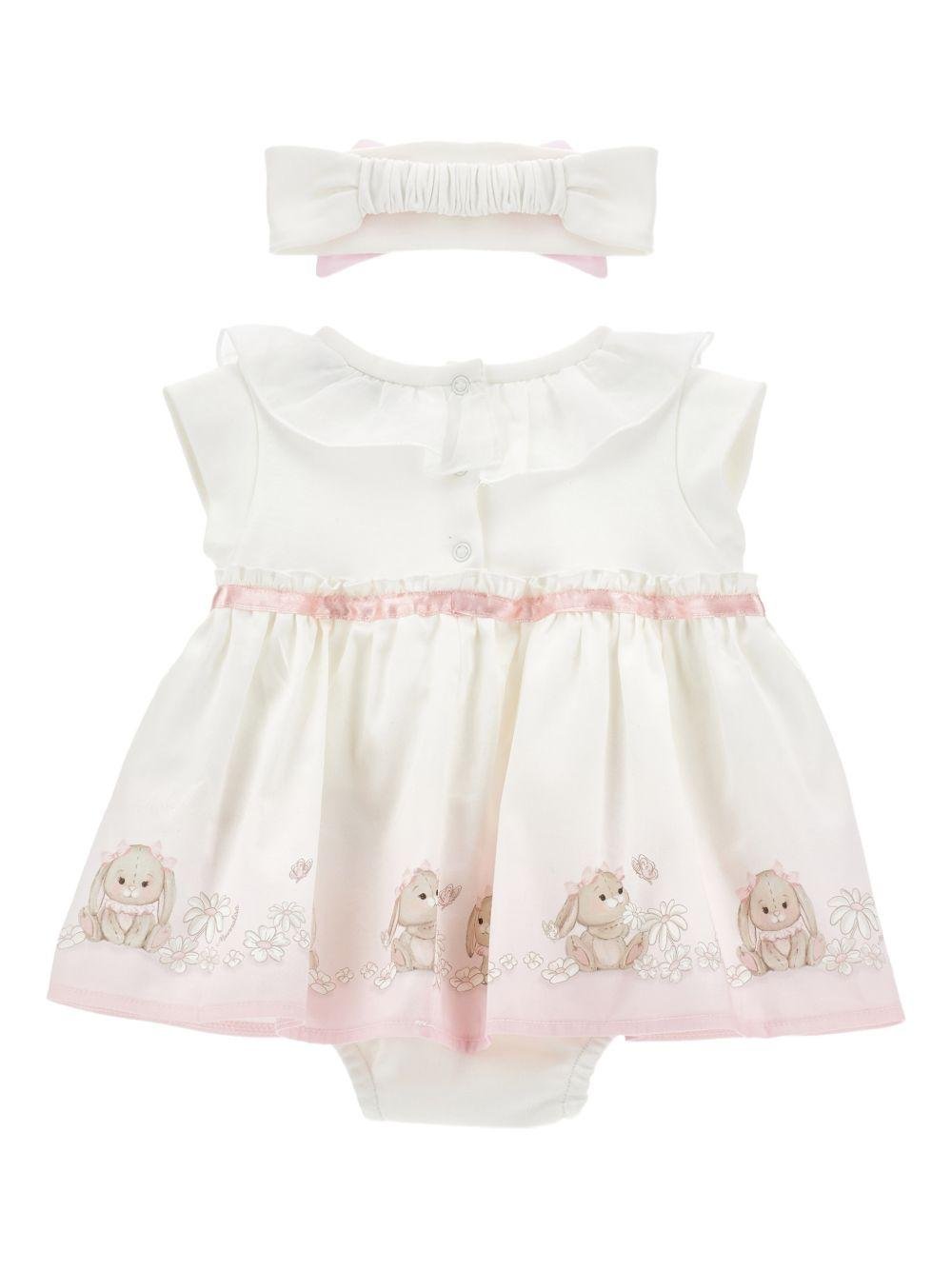 Abito per neonata Monnalisa bianco con stampa coniglietti - Rubino Kids