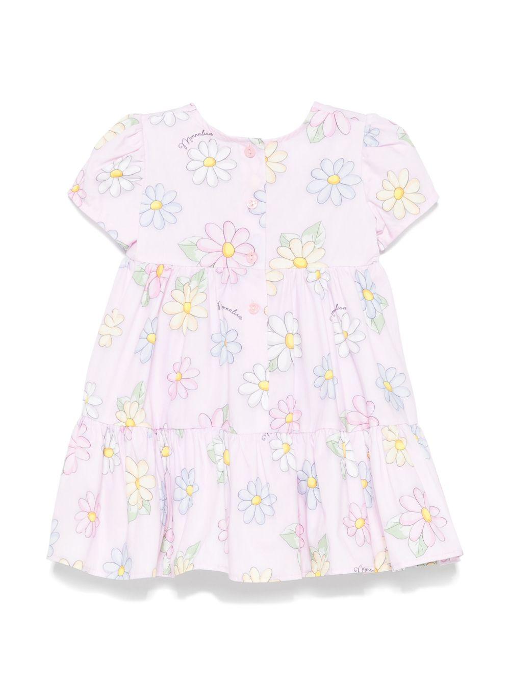 Abito per neonata Monnalisa rosa con stampa a fiori all - over - Rubino Kids