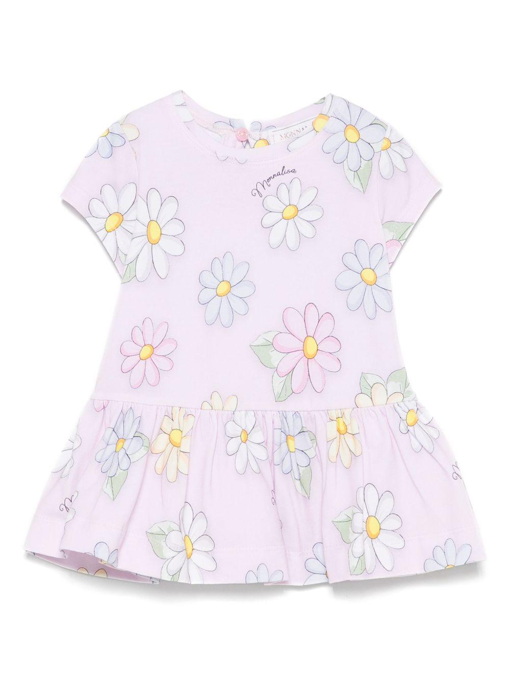 Abito per neonata Monnalisa rosa con stampa a fiori - Rubino Kids