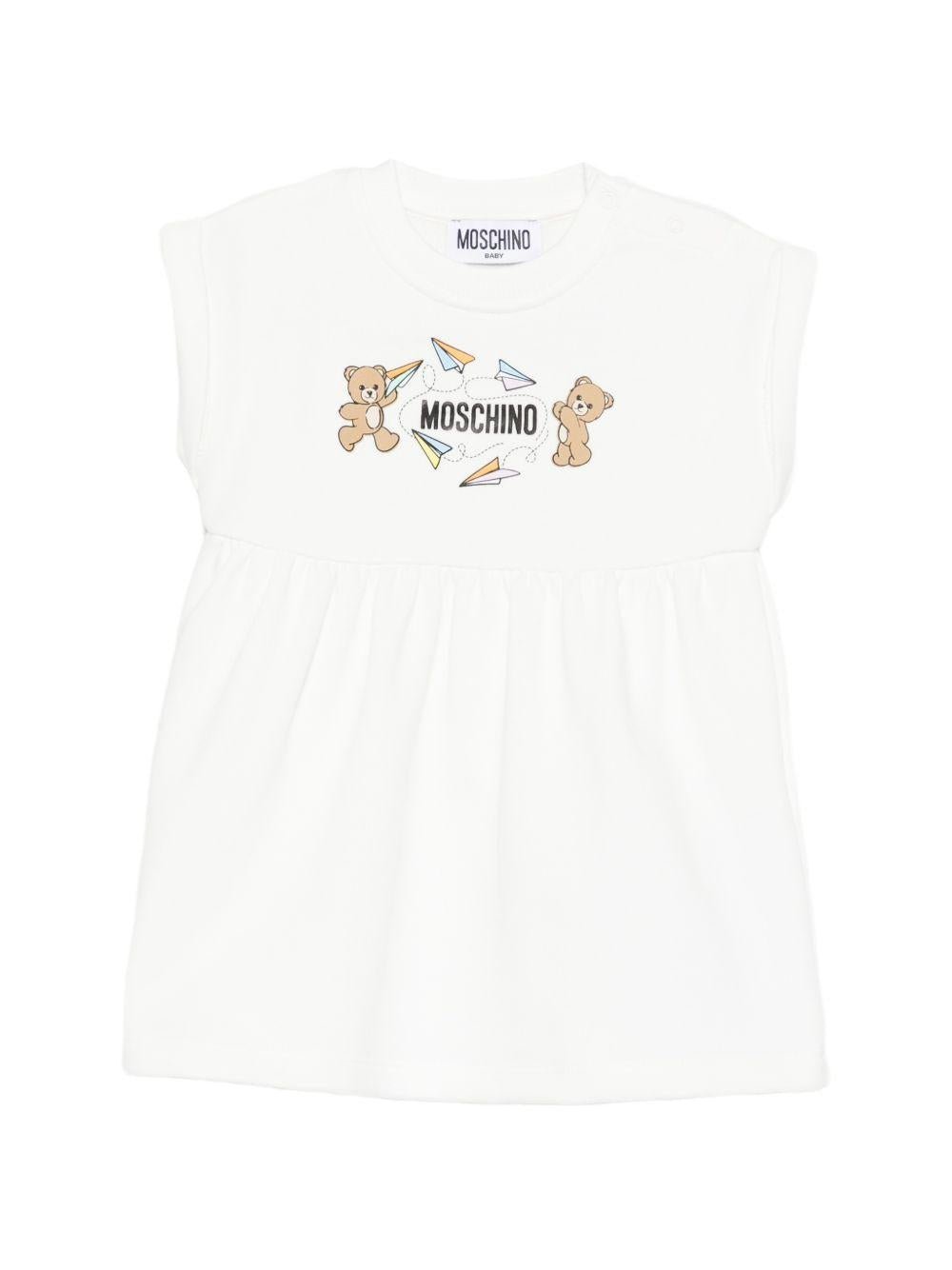 Abito per neonata Moschino Kids bianco con stampa due Teddy Bear - Rubino Kids