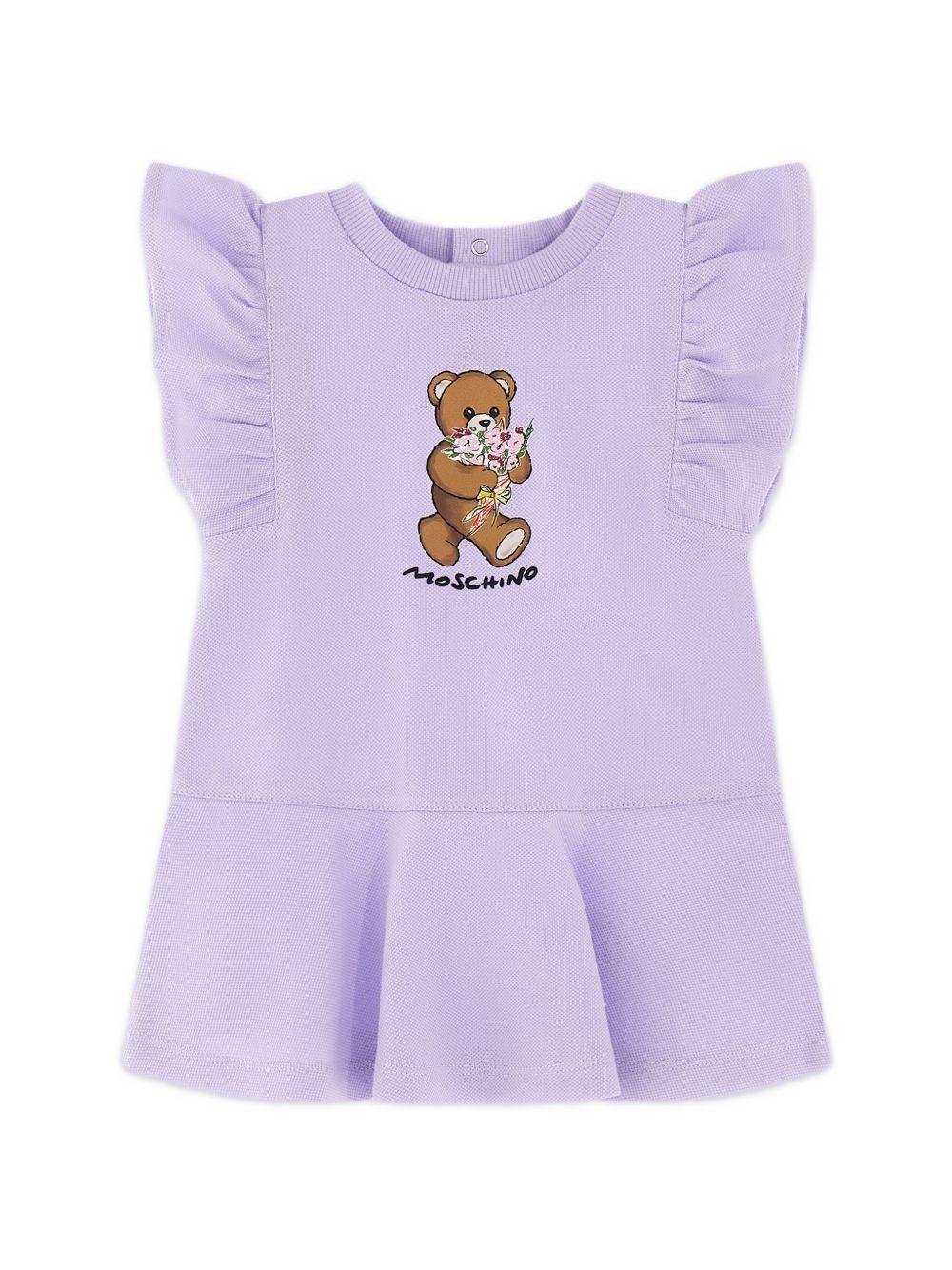Abito per neonata Moschino Kids lilla con maniche con ruches - Rubino Kids