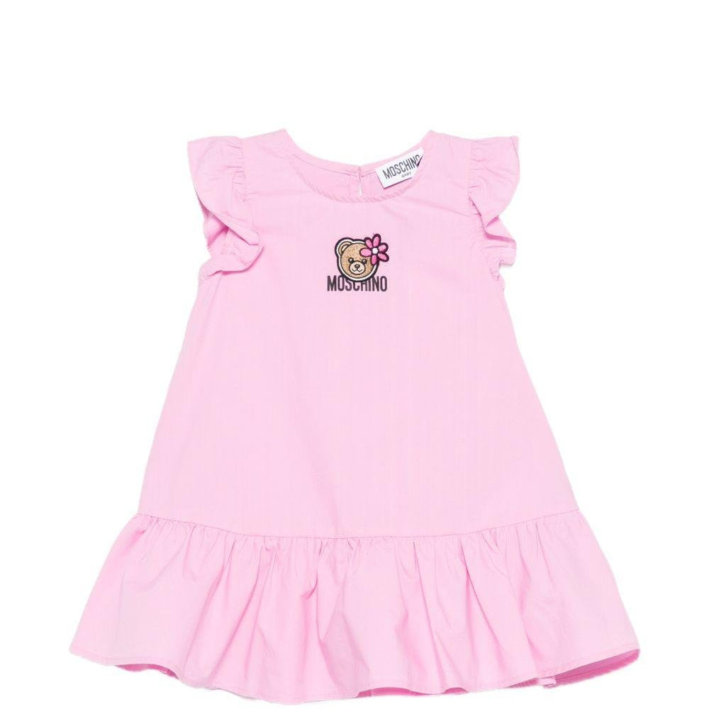 Abito per neonata Moschino Kids rosa con maniche con ruches - Rubino Kids