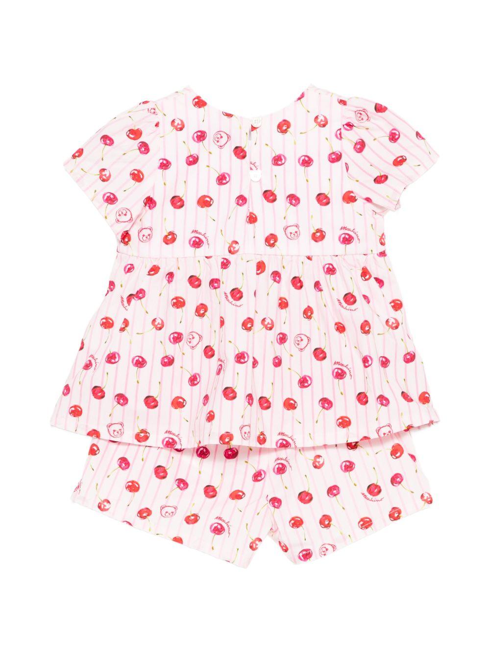 Abito per neonata Moschino Kids rosa con stampa ciliegia all - over - Rubino Kids
