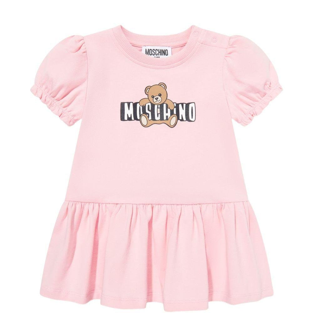 Abito per neonata Moschino Kids rosa con stampa Teddy Bear - Rubino Kids