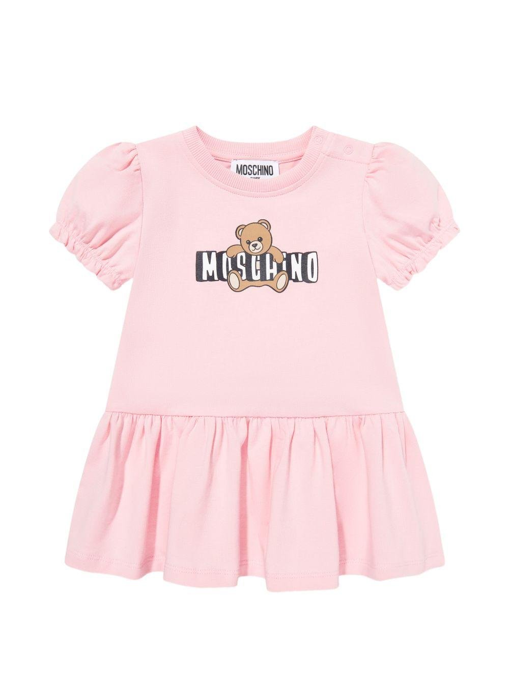 Abito per neonata Moschino Kids rosa con stampa Teddy Bear - Rubino Kids