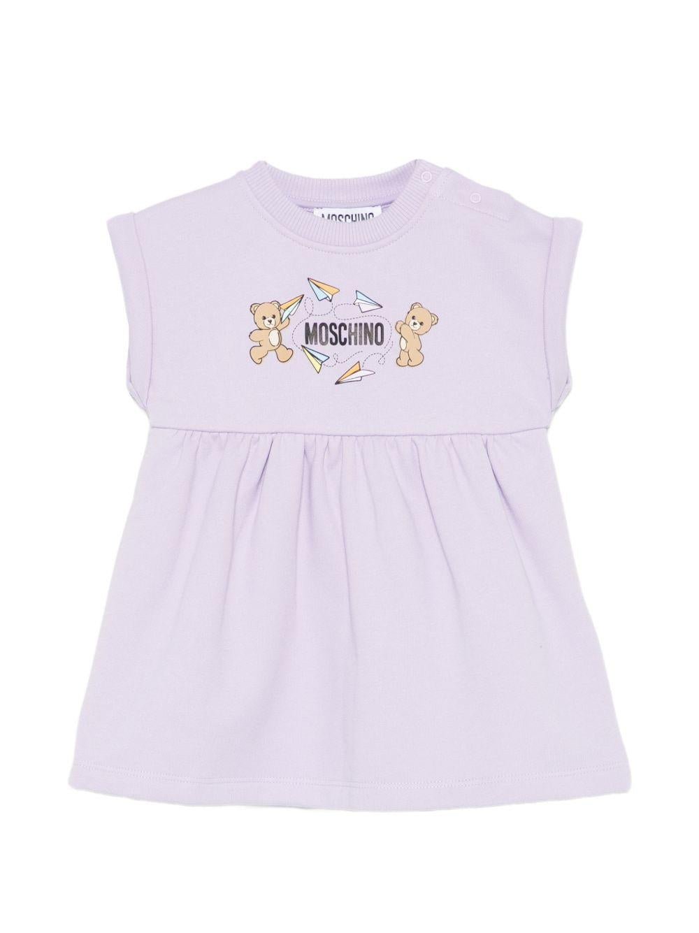 Abito per neonata Moschino Kids viola con stampa Teddy Bear - Rubino Kids