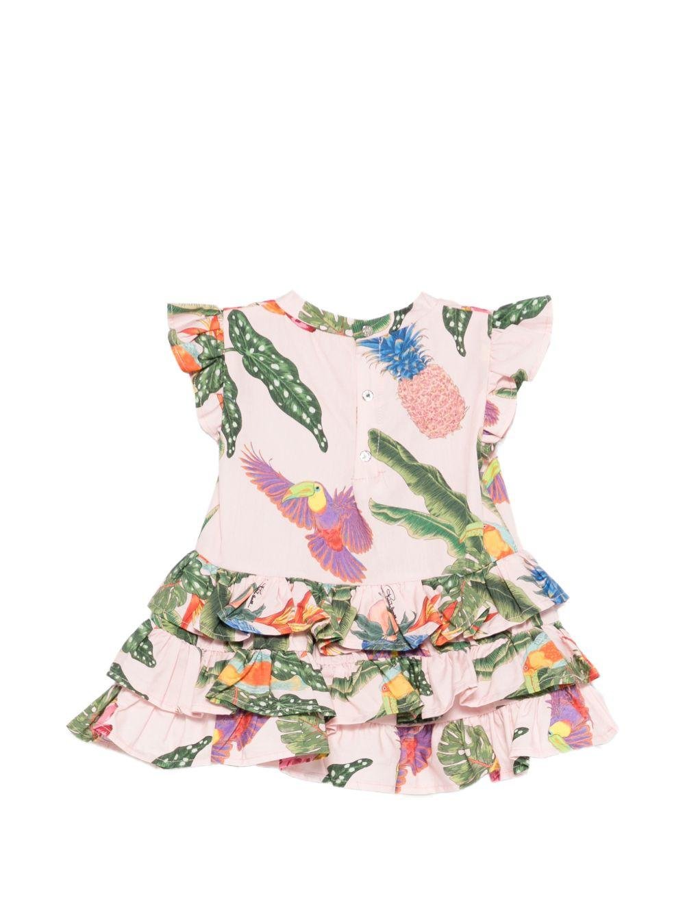 Abito per neonata Roberto Cavalli Junior rosa con stampa tropicale - Rubino Kids