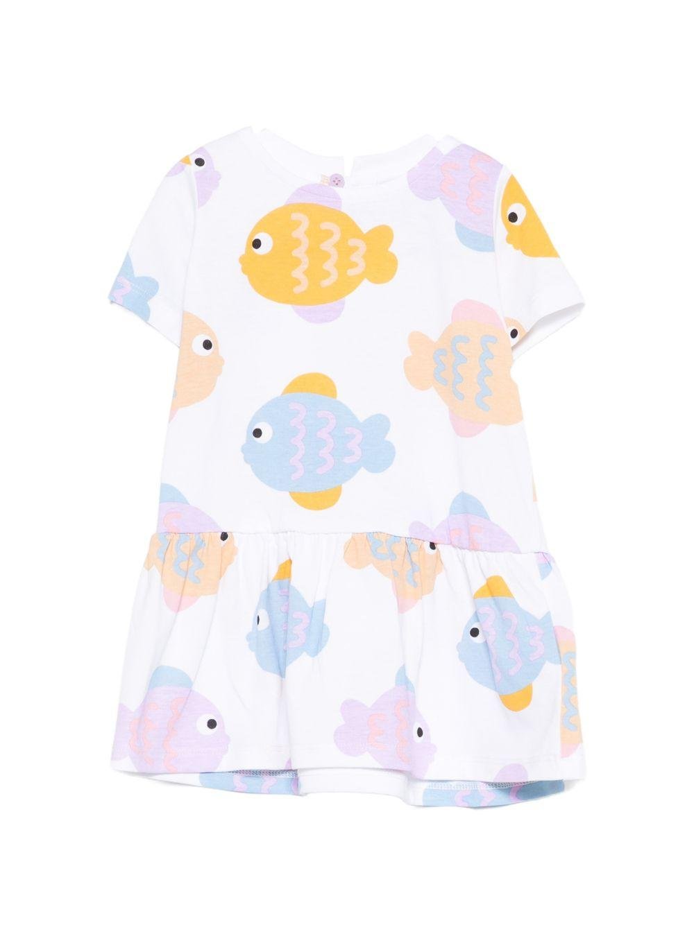 Abito per neonata Stella McCartney Kids bianco con stampa grafica pesciolini - Rubino Kids