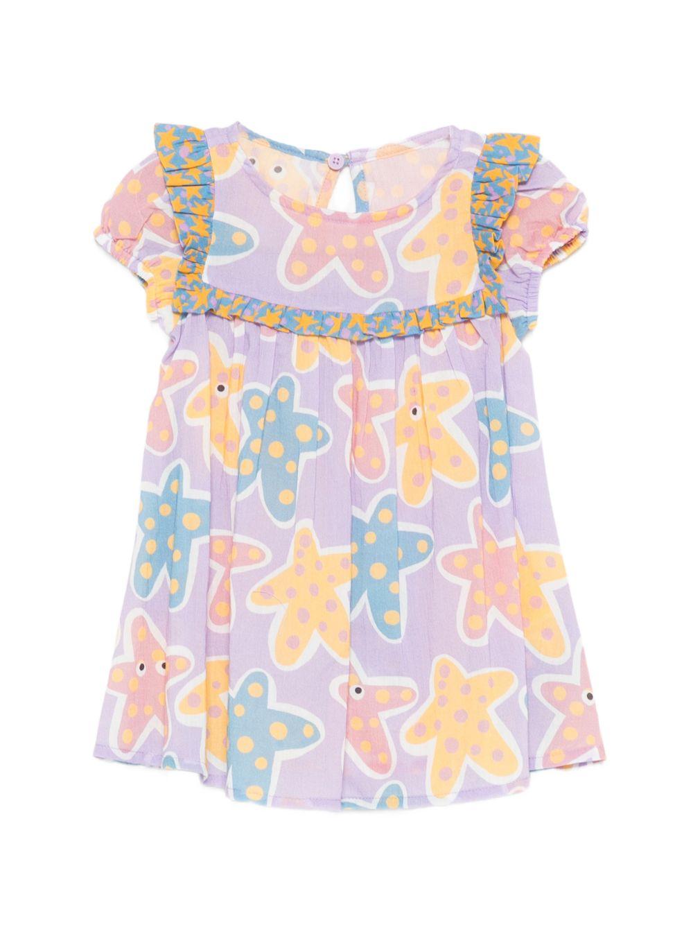 Abito per neonata Stella McCartney Kids viola con stampa stelle marine all - over - Rubino Kids