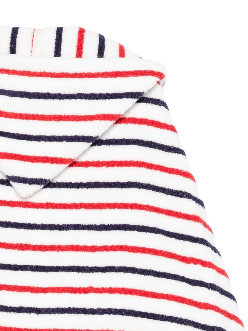 Accappatoio per bambini Petit Bateau bianco con design a righe rosse e blu - Rubino Kids