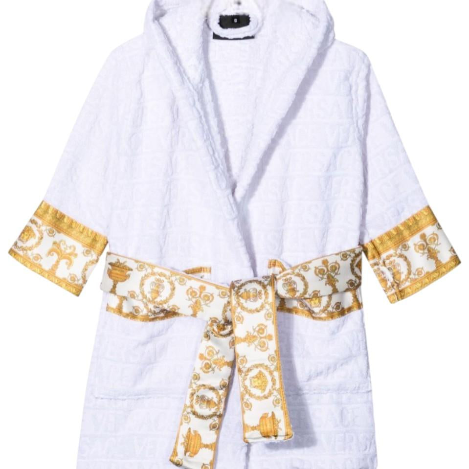 Accappatoio per bambino I Love Baroque Versace Kids bianco con cappuccio - Rubino Kids