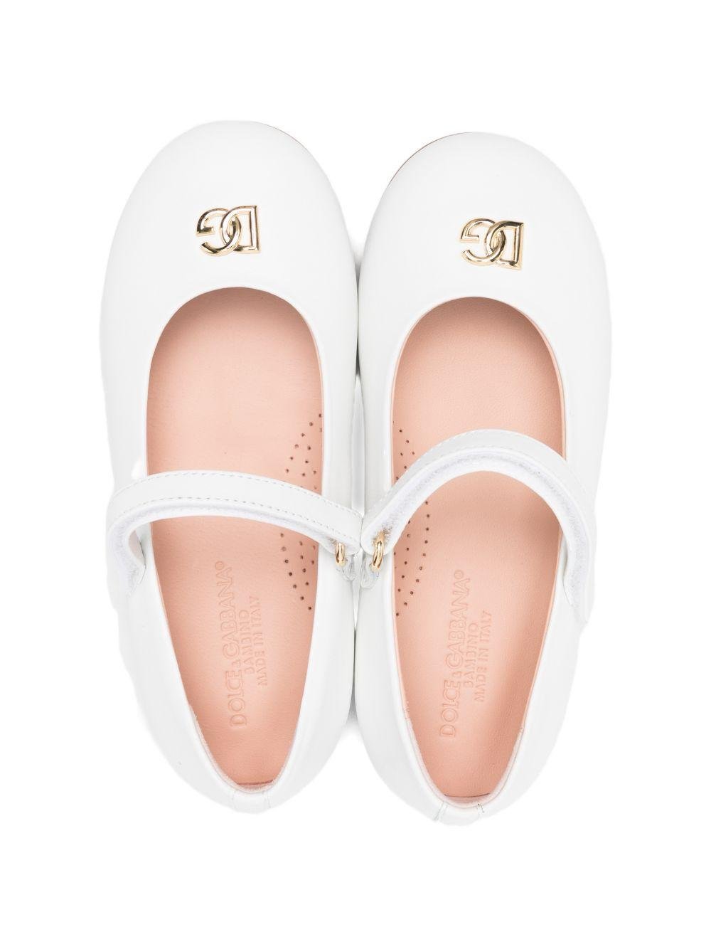 Ballerine per bambina Dolce & Gabbana Kids bianche con dettaglio logo dorato - Rubino Kids