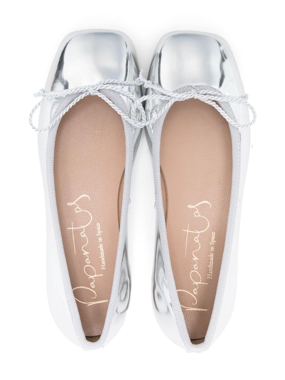 Ballerine per bambina Eli1957 argento in pelle verniciata e punta quadrata con dettaglio fiocco - Rubino Kids